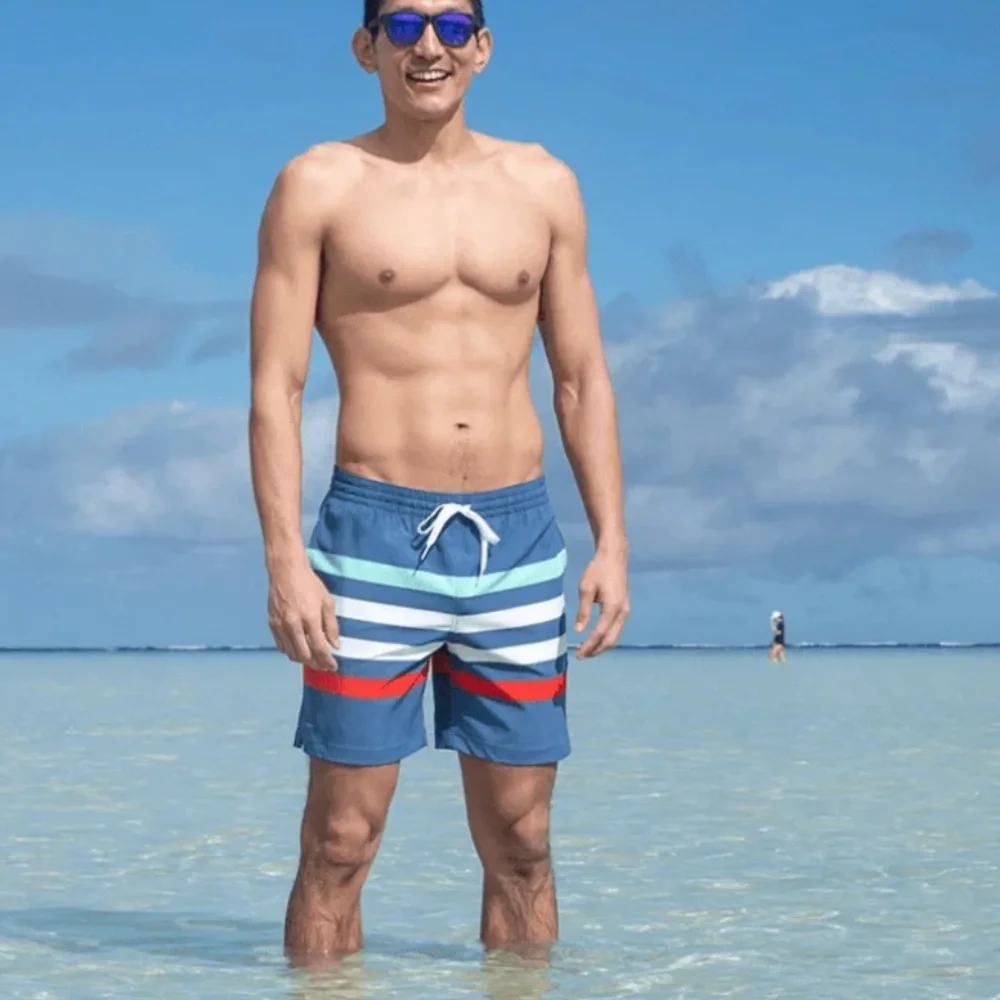 Chubbies, Men's Me Likey the Stripey 4”Swim Shorts 🩳 (Deep Blue/) Sz S